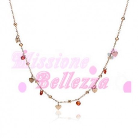 BRAND GIOIELLI MOST COLLANA CUORI ROSE' E CRISTALLI ROSSI
